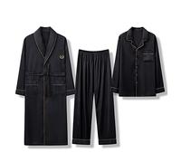 GHYUBYER Herren Satin Pyjama Lang 3 Stück Herren Satin Pyjama Set Seide Button-Down PJs Sets Soft Lounge Sets Klassische Seiden Schlafanzüge (Color : Black, Size : 4XL)