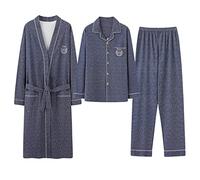 GHYUBYER Pyjama Set Herren，Herren-Baumwoll-Bademantel 3er-Pack Leichte Langarm-Hose Pyjama-Set, Weicher Kimono Knielange Bademäntel Für Spa Und Haus (Color : Style 3, Size : M)
