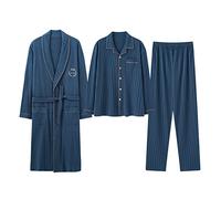 GHYUBYER Pyjama Set Herren，Herren-Baumwoll-Bademantel 3er-Pack Leichte Langarm-Hose Pyjama-Set, Weicher Kimono Knielange Bademäntel Für Spa Und Haus (Color : Style 5, Size : L)
