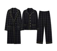 GHYUBYER Pyjama Set Herren，Herren-Baumwoll-Bademantel 3er-Pack Leichte Langarm-Hose Pyjama-Set, Weicher Kimono Knielange Bademäntel Für Spa Und Haus (Color : Style 6, Size : 3XL)