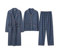 GHYUBYER Pyjama Set Herren，Herren-Baumwoll-Bademantel 3er-Pack Leichte Langarm-Hose Pyjama-Set, Weicher Kimono Knielange Bademäntel Für Spa Und Haus (Color : Style 4, Size : XXL)