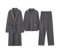 GHYUBYER Pyjama Set Herren，Herren-Baumwoll-Bademantel 3er-Pack Leichte Langarm-Hose Pyjama-Set, Weicher Kimono Knielange Bademäntel Für Spa Und Haus (Color : Style 2, Size : XL)