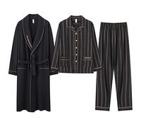 GHYUBYER Pyjama Set Herren，Herren-Baumwoll-Bademantel 3er-Pack Leichte Langarm-Hose Pyjama-Set, Weicher Kimono Knielange Bademäntel Für Spa Und Haus (Color : Style 1, Size : XXL)