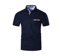 GHYUGR Poloshirts für Herren Kurzarm T-Shirt Kontrastblende Plaid spleißen Polohemd,Blau,XXXL