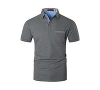 GHYUGR Poloshirts für Herren Kurzarm T-Shirt Kontrastblende Plaid spleißen Polohemd,Grau,XL