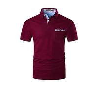GHYUGR Poloshirts für Herren Kurzarm T-Shirt Kontrastblende Plaid spleißen Polohemd,Rot 1,XL