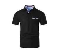 GHYUGR Poloshirts für Herren Kurzarm T-Shirt Kontrastblende Plaid spleißen Polohemd,Schwarz,XXL