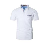 GHYUGR Poloshirts für Herren Kurzarm T-Shirt Kontrastblende Plaid spleißen Polohemd,Weiß,XL