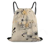 GHZWACKJ Rucksack mit Kordelzug, wasserdicht, Turnbeutel für Herren und Damen, Cinch-Tasche, Beige, Linienkunst, Sportbeutel, Kordelzug, 35 x 42 cm, Beige Line Art, 35*42cm
