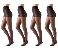 Gi&Gi Damen-Strumpfhose transparent - Strumpfhose mit hoher Taille, verstärkt mit unsichtbaren Füßen, 20 Denier, SCHWARZ 4 PAAR, Small-Medium