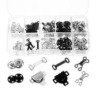 Giantree 100 Stück Druckknöpfe Haken und Ösen Set, Haken Und Ösen Zum Annähen, Metall Druckknöpfen Bausatz Ösenverschlüsse Unterwäsche Haken Und Augen Schließe Für Rock Hose Kleidung (Schwarz+Silber)