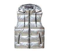 GIBZ Glänzende Steppweste für Herren mit Kapuzenjacke, Warme Ärmellose Daunenweste, für Winter, Arbeit, Sport im Freien, Silber, L