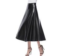 GIBZ Midi Länge Damen High Waist Large Swing Lederrock Figurbetonter Arbeitsrock Schwarz XL