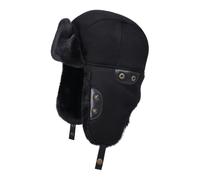 GIBZ Winter Fliegermützen aus Wildleder für Damen, Russische Mütze Kunstfell, Warme Trappermütze mit Ohrenklappen, Schwarz