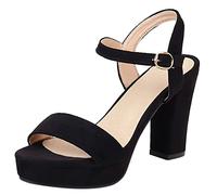 Gicoiz Damen Blockabsatz Wildleder Sandalen Plateau Klassische Schnalle Knöchelriemchen Offene Zeh Bridal Basic Abendschuhe Schwarz Gr 41 EU-43Cn