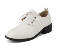 Gicoiz Damen Buro Professional Oxford Runde Zehen Pumps Komfort Niedrige Absatz Arbeit Abendschuhe Business Lack Geschlossen Weiß Gr 42 EU-44Cn