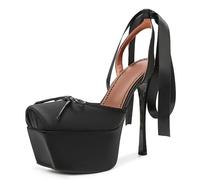 Gicoiz Damen Geschlossen Stilettos Plateau Sandals Bogen Schnüren Pary Lovely Slingback Hochzeit High Sandalen Bride Schwarz Gr 41 EU-43Cn