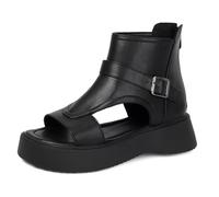 Gicoiz Damen Leisure Komfort Plateau Gladiator Sandals Bogen Geschlossen Sommer Knöchelriemchen Mädchen Schnüren Offene Zeh Keilabsatzs Schwarz Gr 41 EU-43Cn