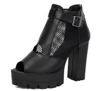 Gicoiz Damen Peep Toe Chunky Heel Plateau Gladiator Sandals Reißverschluss Sommer Mode Schnüren Leisure Höhe Ferse Schnalle Romisch Schwarz Gr 41 EU-43Cn