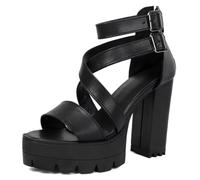 Gicoiz Damen Peep Toe Chunky Heel Plateau Gladiator Sandals Reißverschluss Sommer Mode Schnüren Leisure Höhe Ferse Schnalle Romisch Schwarz Gr 41 EU-43Cn