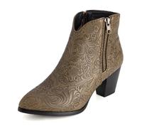 Gicoiz Damen Pointed Toe Cowboystiefel Blockabsatz Reißverschluss Chelsea Winter Chunky Kurzschaft Stiefeletten Ohne Verschluss Vintage Halbschaft Western Boot Khaki Gr 34 EU