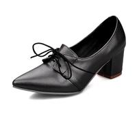 Gicoiz Damen Spitze Toe Oxford Buro Formal Block Schuhe Business Professional Chunky Schuhe Schnüren Arbeit Niedrige Absatz Bogen Pumps Schwarz Gr 35 EU