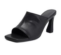 Gicoiz Damen Stiletto High Sandalen Mules Pantoffeln Offene Zeh Bride Hochzeit Hausschuhe Pantoffeln Sandals Elegant Mesh Leopard Party Schuhe Schwarz Gr 44 EU-46Cn
