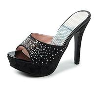 Gicoiz Damen Stiletto Mule Plateau Höhe Ferse Glitzer Sandalen Peep Toe Mode Party Peep Toe Sommer Hausschuhe Pantoffeln Pantoffeln Hochzeit Schwarz Gr 41 EU-43Cn