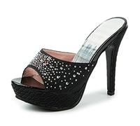 Gicoiz Damen Stiletto Mule Plateau Höhe Ferse Glitzer Sandalen Peep Toe Mode Party Peep Toe Sommer Hausschuhe Pantoffeln Pantoffeln Hochzeit Schwarz Gr 43 EU-45Cn