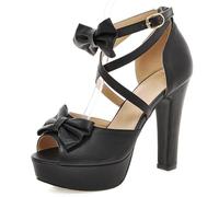 Gicoiz Hochzeit High Sandalen Bride Peep Toe Sandals Plateau Sommer Block Elegant Knöchelriemchen Damen Party Bogen Sandalen Schwarz Gr 41 EU-43Cn