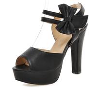 Gicoiz Hochzeit High Sandalen Bride Peep Toe Sandals Plateau Sommer Block Elegant Knöchelriemchen Damen Party Bogen Sandalen Schwarz Gr 43 EU-45Cn