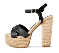 Gicoiz Plateau Espadrille Damen Chunky Heel Sandals Offene Zeh Mode Knöchelriemchen Sommer High Sandalen Schwarz Gr 43 EU-45Cn