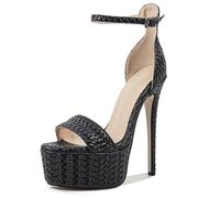 Gicoiz Plateau Stilettos Damen Braid Sandals Offene Zeh Party Elegant Knöchelriemchen Bridal Höhe Ferse Schwarz Gr 41 EU-43Cn