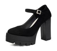 Gicoiz Runde Zehen Mode Chunky Heel Plateau Schuhe Damen Ohne Verschluss Peep Toe Formal Oxford Runde Zehen Klassische Bogen Loafer Schwarz-S Gr 38 EU-39Cn