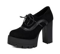 Gicoiz Runde Zehen Mode Chunky Heel Plateau Schuhe Damen Ohne Verschluss Peep Toe Formal Oxford Runde Zehen Klassische Bogen Loafer Schwarz Gr 36.5 EU-37Cn