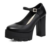 Gicoiz Runde Zehen Mode Chunky Heel Plateau Schuhe Damen Ohne Verschluss Peep Toe Formal Oxford Runde Zehen Klassische Bogen Loafer Schwarz-Pu Gr 36 EU