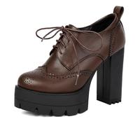 Gicoiz Runde Zehen Mode Chunky Heel Plateau Schuhe Damen Ohne Verschluss Peep Toe Formal Oxford Runde Zehen Klassische Bogen Loafer Braun Gr 42 EU-44Cn