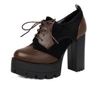 Gicoiz Runde Zehen Mode Chunky Heel Plateau Schuhe Damen Ohne Verschluss Peep Toe Formal Oxford Runde Zehen Klassische Bogen Loafer Braun Gr 38 EU-39Cn