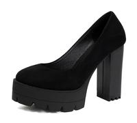 Gicoiz Runde Zehen Mode Chunky Heel Plateau Schuhe Damen Ohne Verschluss Peep Toe Formal Oxford Runde Zehen Klassische Bogen Loafer Schwarz-S Gr 36.5 EU-37Cn