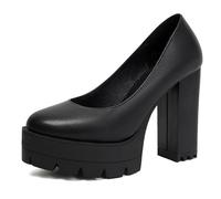 Gicoiz Runde Zehen Mode Chunky Heel Plateau Schuhe Damen Ohne Verschluss Peep Toe Formal Oxford Runde Zehen Klassische Bogen Loafer Schwarz-P Gr 38 EU-39Cn