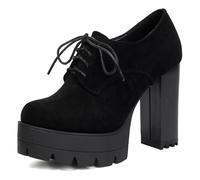 Gicoiz Runde Zehen Mode Chunky Heel Plateau Schuhe Damen Ohne Verschluss Peep Toe Formal Oxford Runde Zehen Klassische Bogen Loafer Schwarz Gr 40 EU-41Cn