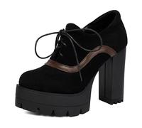 Gicoiz Runde Zehen Mode Chunky Heel Plateau Schuhe Damen Ohne Verschluss Peep Toe Formal Oxford Runde Zehen Klassische Bogen Loafer Braun Gr 44 EU-46Cn