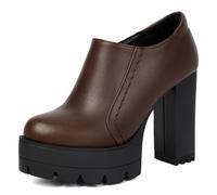 Gicoiz Runde Zehen Mode Chunky Heel Plateau Schuhe Damen Ohne Verschluss Peep Toe Formal Oxford Runde Zehen Klassische Bogen Loafer Braun Gr 39 EU-40Cn