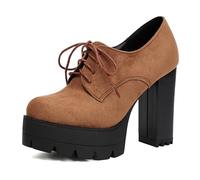 Gicoiz Runde Zehen Mode Chunky Heel Plateau Schuhe Damen Ohne Verschluss Peep Toe Formal Oxford Runde Zehen Klassische Bogen Loafer Gelb Gr 37 EU-38Cn