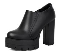 Gicoiz Runde Zehen Mode Chunky Heel Plateau Schuhe Damen Ohne Verschluss Peep Toe Formal Oxford Runde Zehen Klassische Bogen Loafer Schwarz Gr 36.5 EU-37Cn