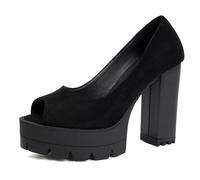 Gicoiz Runde Zehen Mode Chunky Heel Plateau Schuhe Damen Ohne Verschluss Peep Toe Formal Oxford Runde Zehen Klassische Bogen Loafer Schwarz-S Gr 41 EU-43Cn