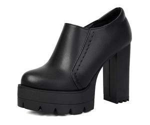 Gicoiz Runde Zehen Mode Chunky Heel Plateau Schuhe Damen Ohne Verschluss Peep Toe Formal Oxford Runde Zehen Klassische Bogen Loafer Schwarz Gr 43 EU-45Cn