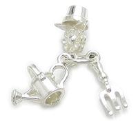 Gießkanne - Blume - Gabel Sterling Silber Charm .925 Gardening Charms