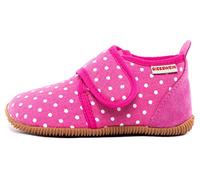 GIESSWEIN Hausschuh Stans - Slim Fit - Kinder Hausschuhe Unisex | Bequeme Baumwoll Slipper | Mädchen Pantoffeln mit Punkten | rutschfest,27 EU, Himbeer 364