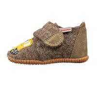 Giesswein Offenburg - Slim Fit - Hausschuhe Kinder aus Schurwolle mit rutschfester Naturkautschuk Sohle & Klettverschluss, Kinderhausschuhe mit Baumaschinen-Stickereien